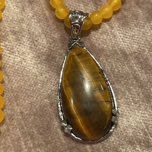 Genuine South African Tiger’s Eye Pendant Necklace Yellow Real Quartzite